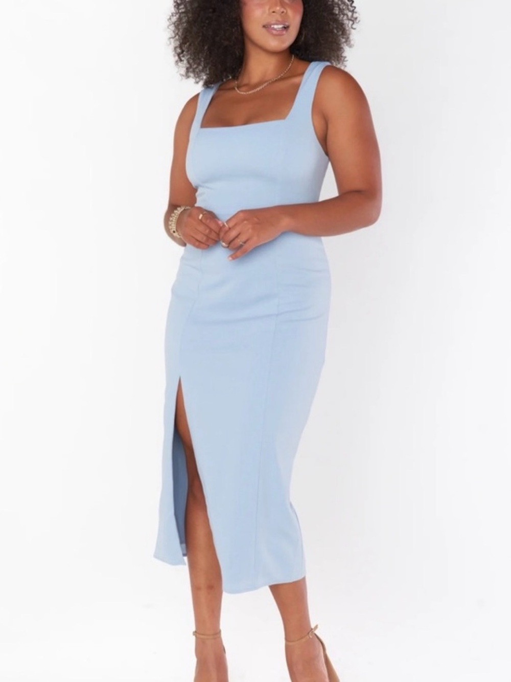 Show Me Your MuMu Steel Blue Eden Midi Dress Size Medium